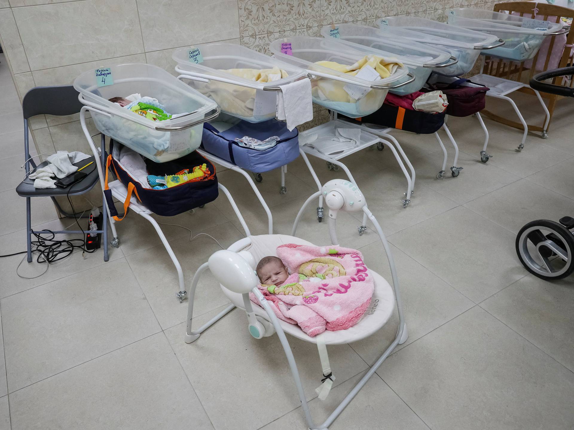 Babies born to surrogate mothers stranded in shelter amid Russia's invasion of Ukraine, in Kyiv