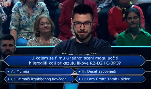 Luka u 'Milijunašu' odustao na filmskom pitanju i otišao s 2500 eura. Znate li vi točan odgovor?