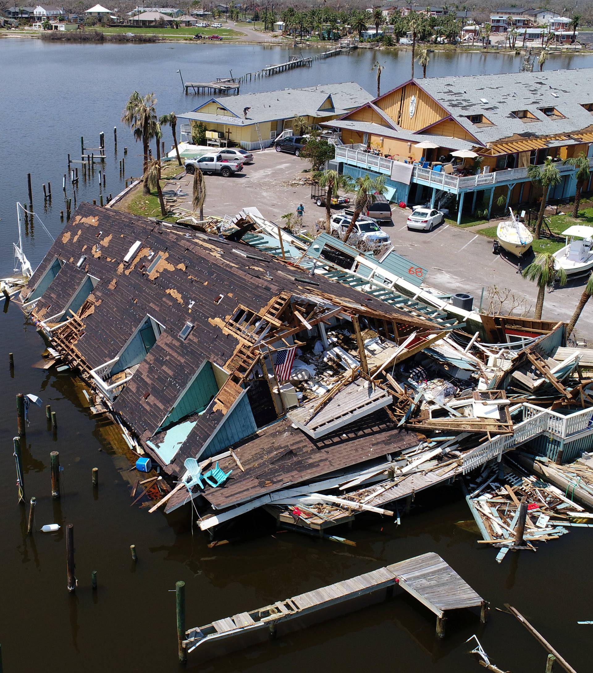 An aerial photo shows damage caused by Hurricane Harvey in Rockport