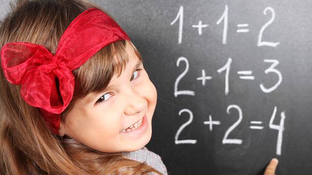 Girl Near Blackboard Learning Mathematics