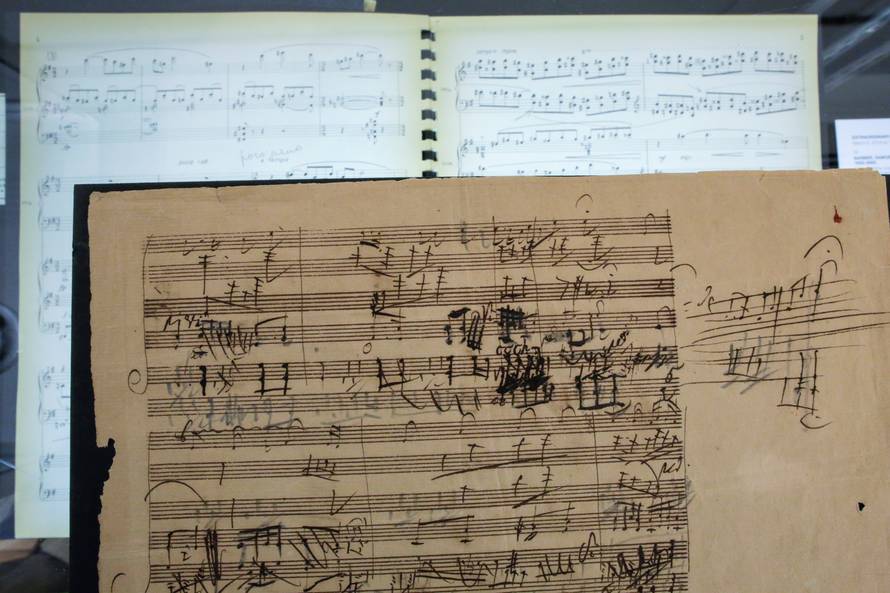 A rare autograph manuscript by Beethoven is displayed at Bonhams auction house in New York