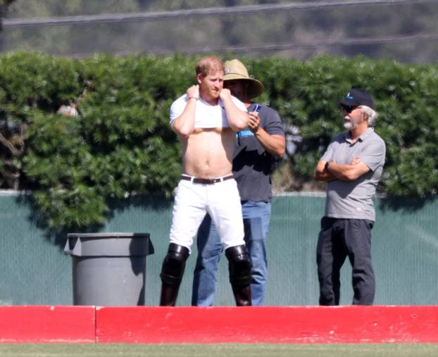 *PREMIUM-EXCLUSIVE* Prince Harry flashes his bod while working out before his polo game on son Archie’s 3rd Birthday