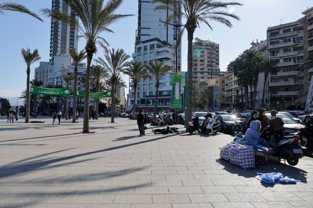 Displaced people shelter at Beirut's seaside following an escalation between Hezbollah and Israel amid the U.S.-Israel conflict with Iran