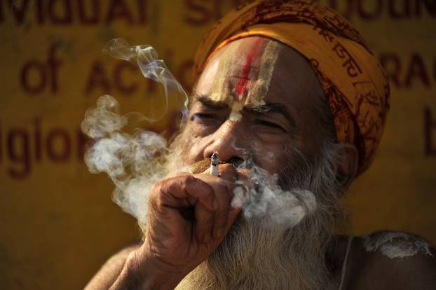 Hindu Holy Man Arrives for the Maha Shivaratri Festival Celebration in Nepal