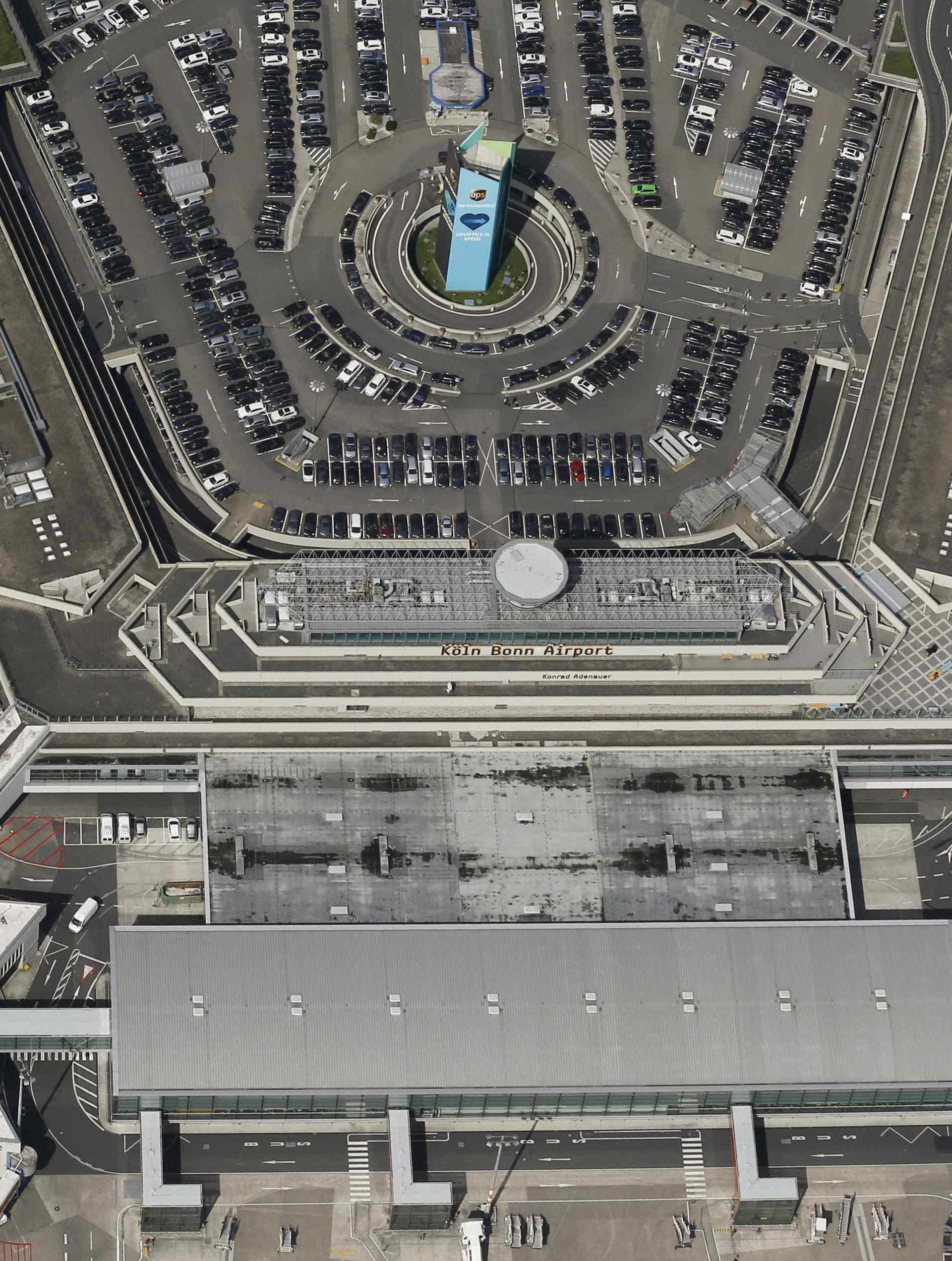 An aerial picture shows the Konrad Adenauer airport of Cologne-Bonn near the North Rhine-Westphalian city of Cologne