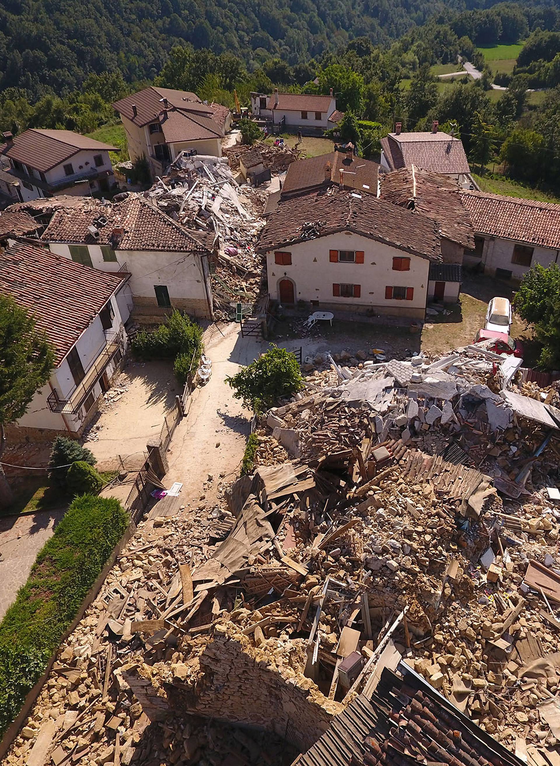 A drone photo shows the damages following an earthquake in Casale