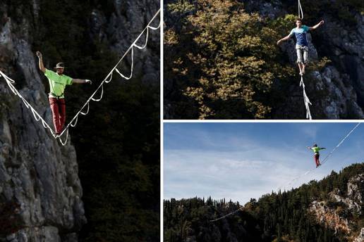 'Nebeski šetači' kod Imotskog: Na traci širine svega 2,5 cm hodaju iznad Modrog jezera