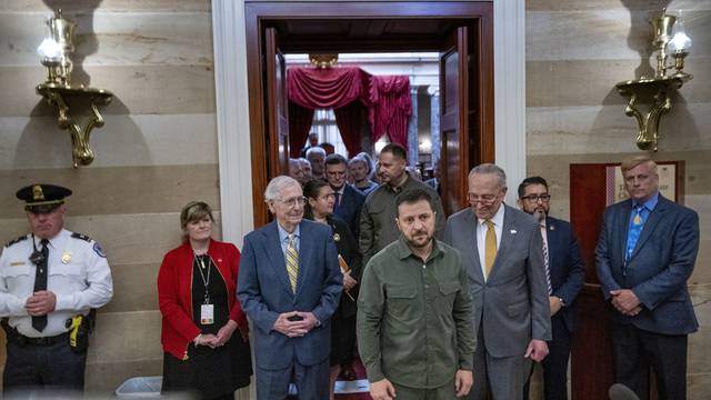 Ukrainian President Volodymyr Zelensky meets with members of Congress at the US Capitol