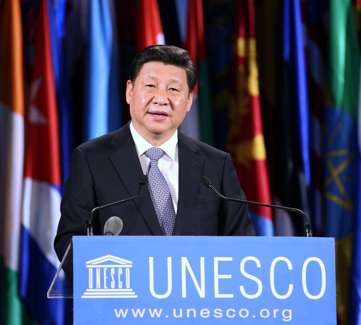 Kineski predsjednik Xi Jinping održava govor u sjedištu Organizacije Ujedinjenih naroda za obrazovanje, znanost i kulturu (UNESCO) u Parizu, Francuska, 27. ožujka 2014.