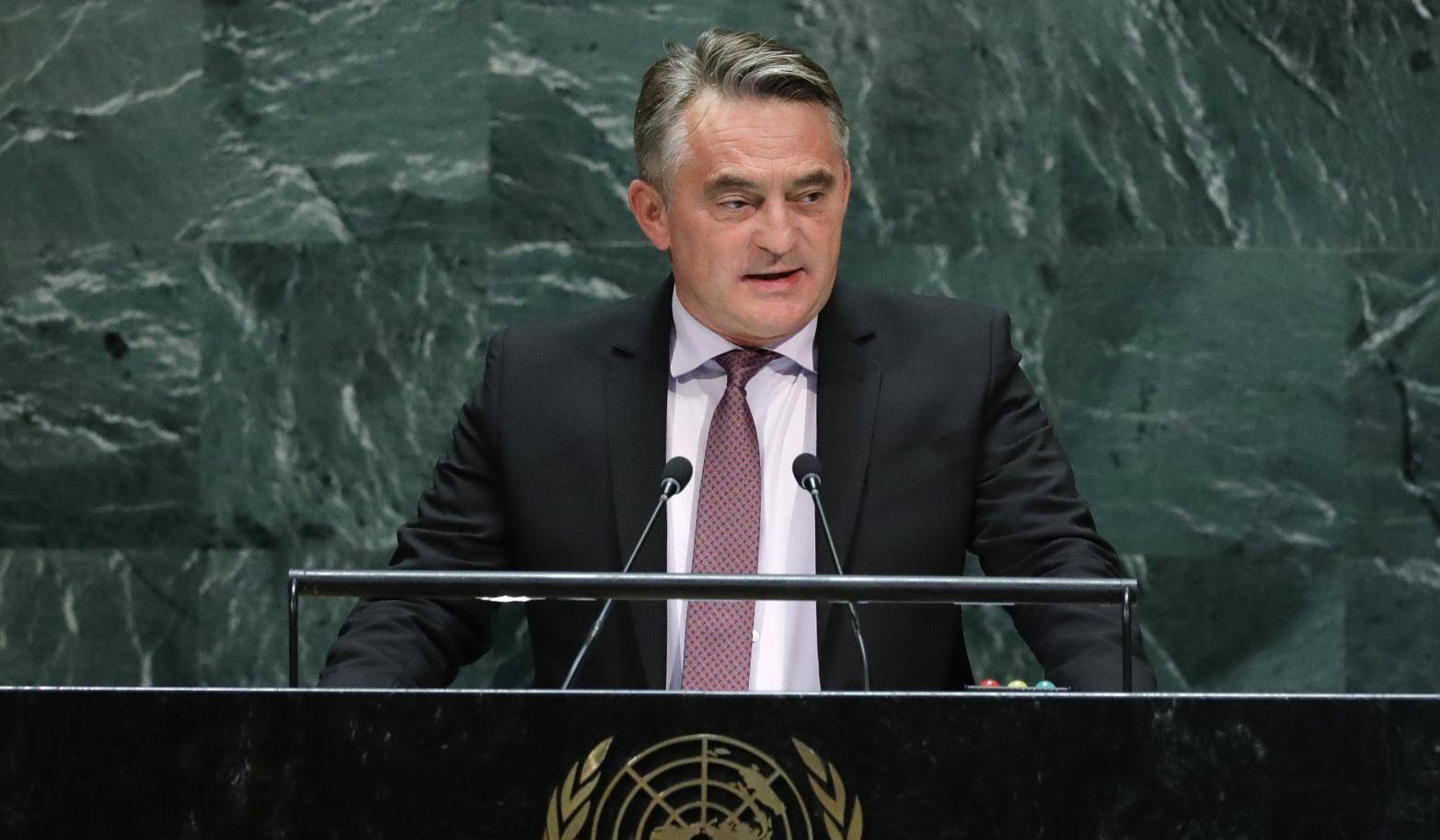Bosnia and Herzegovina's President Zeljko Komsic addresses the 74th session of the United Nations General Assembly at U.N. headquarters in New York City, New York, U.S.