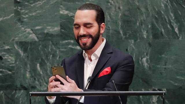 Nayib Bukele, President of El Salvador takes a selfie before addressing the 74th session of the United Nations General Assembly at U.N. headquarters in New York City