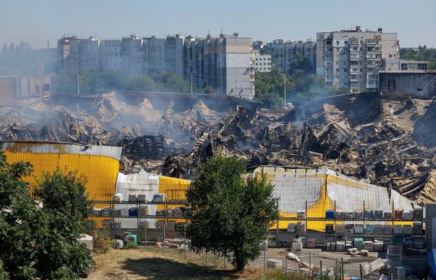 Hypermarket destroyed by fire following drone strike in Donetsk