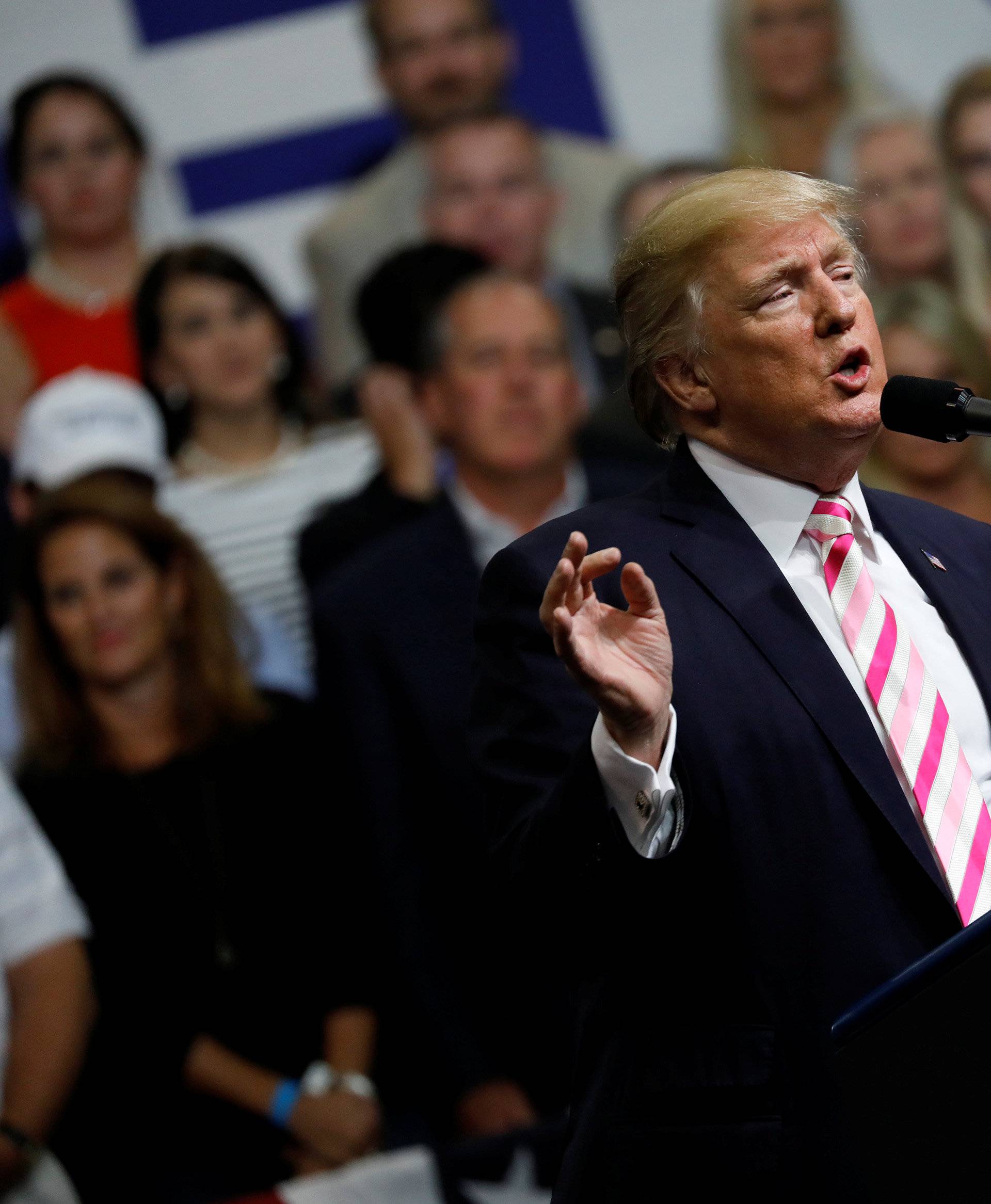 U.S. President Donald Trump speaks at a campaign rally for Senator Luther Strange in Huntsville