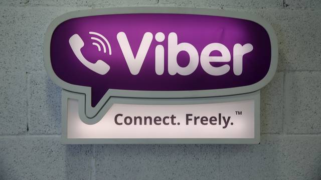 The logo of call and messaging app provider Viber Media Inc, is seen at their offices in Tel Aviv, Israel