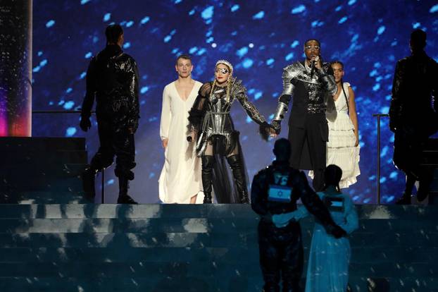 Madonna performs during a guest appearance at the Grand Final of the 2019 Eurovision Song Contest in Tel Aviv, Israel