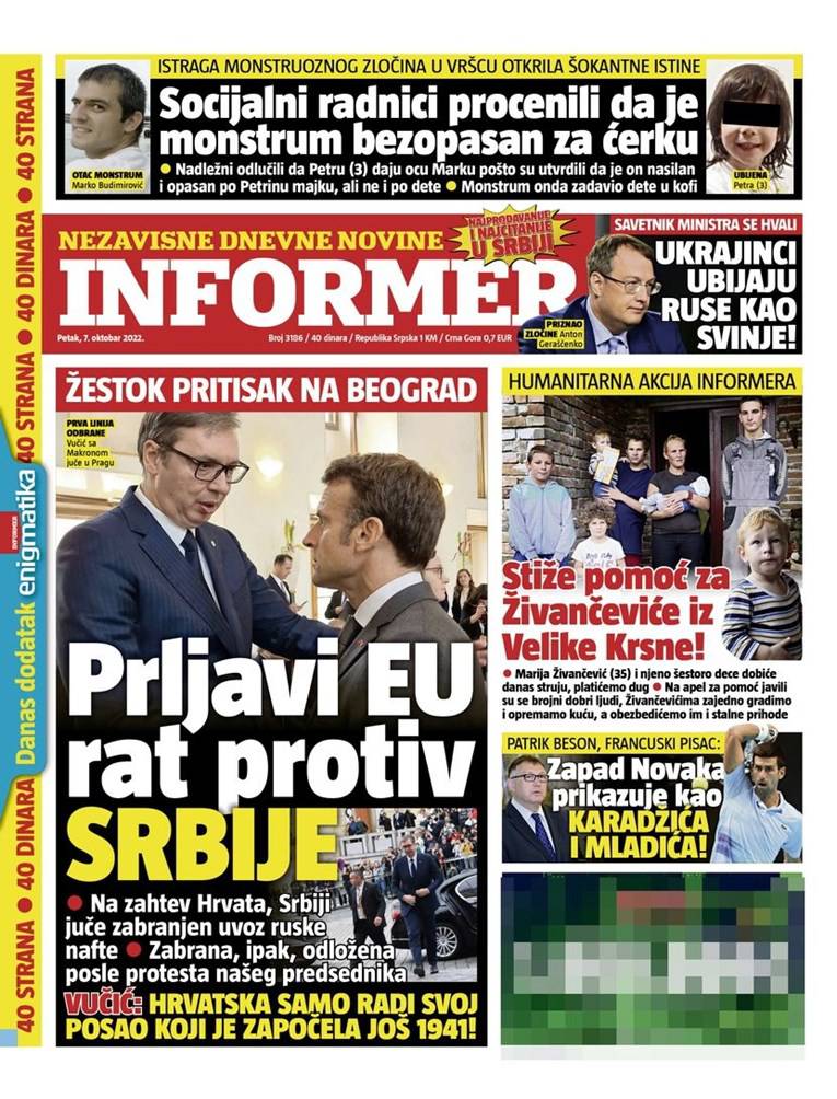 Srpske naslovnice: 'Hrvatska je proglasila rat Srbiji'. Objavili su i crtež ustaše kako kolje Srbina