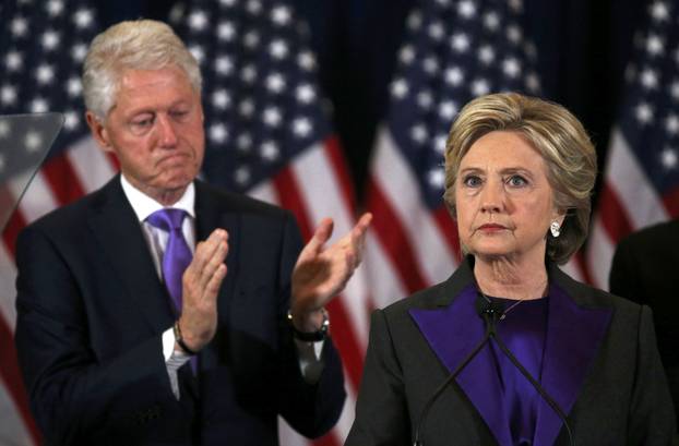 Hillary Clinton addresses her staff and supporters about the results of the U.S. election at a hotel in New York