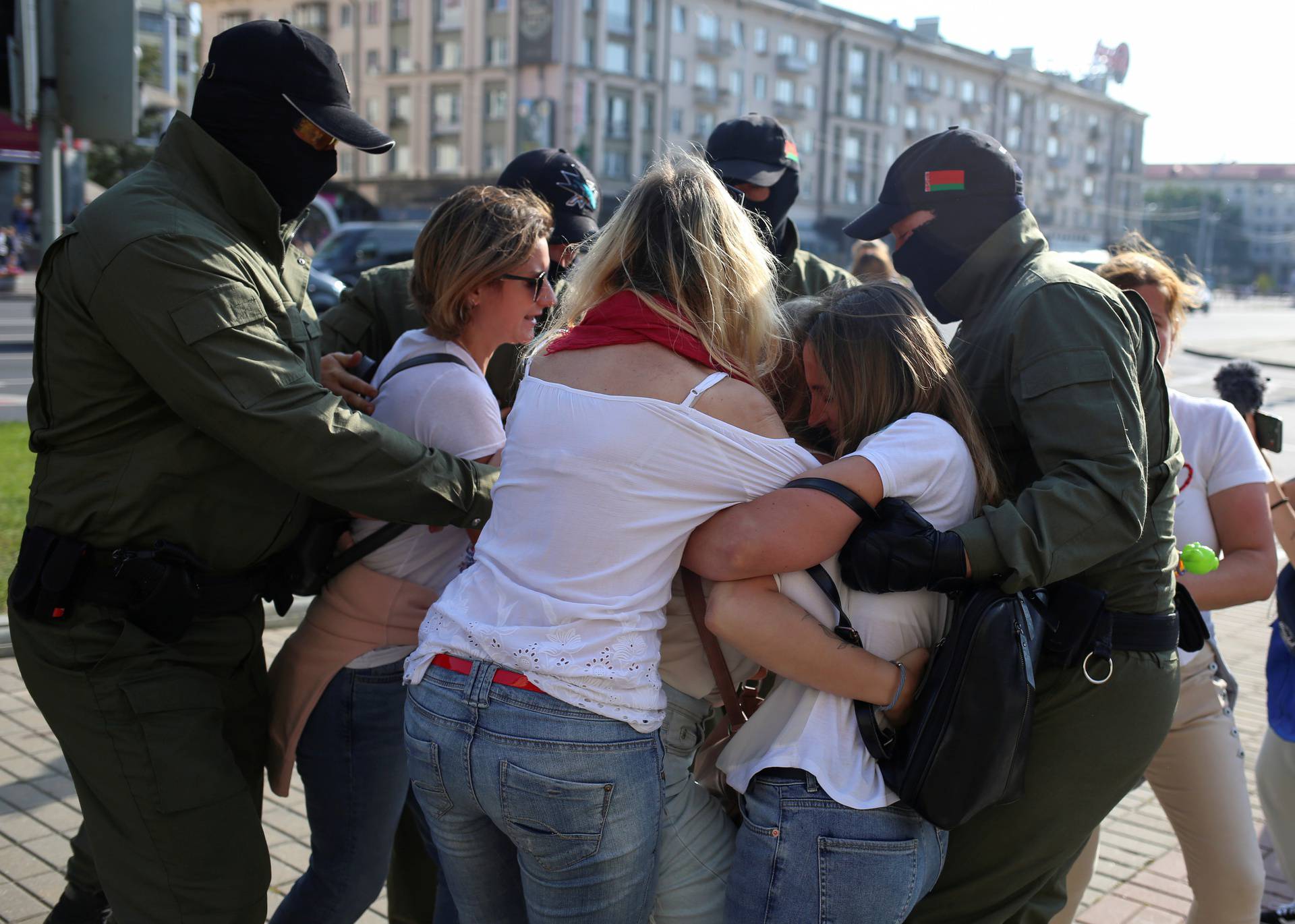 Belarusian opposition supporters hold a rally in Minsk