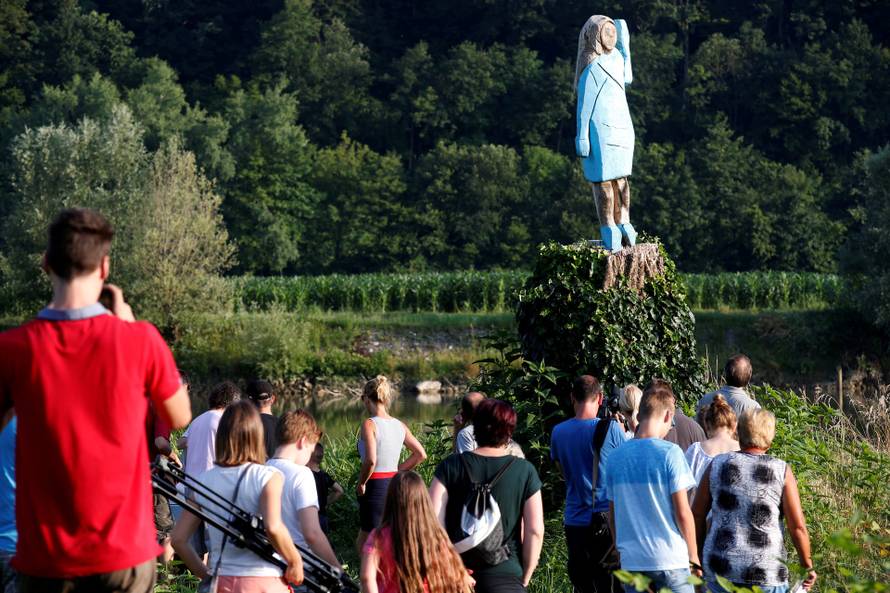 FILE PHOTO: Life-size wooden sculpture of U.S. first lady Melania Trump is officially unveiled in Rozno, near her hometown of Sevnica