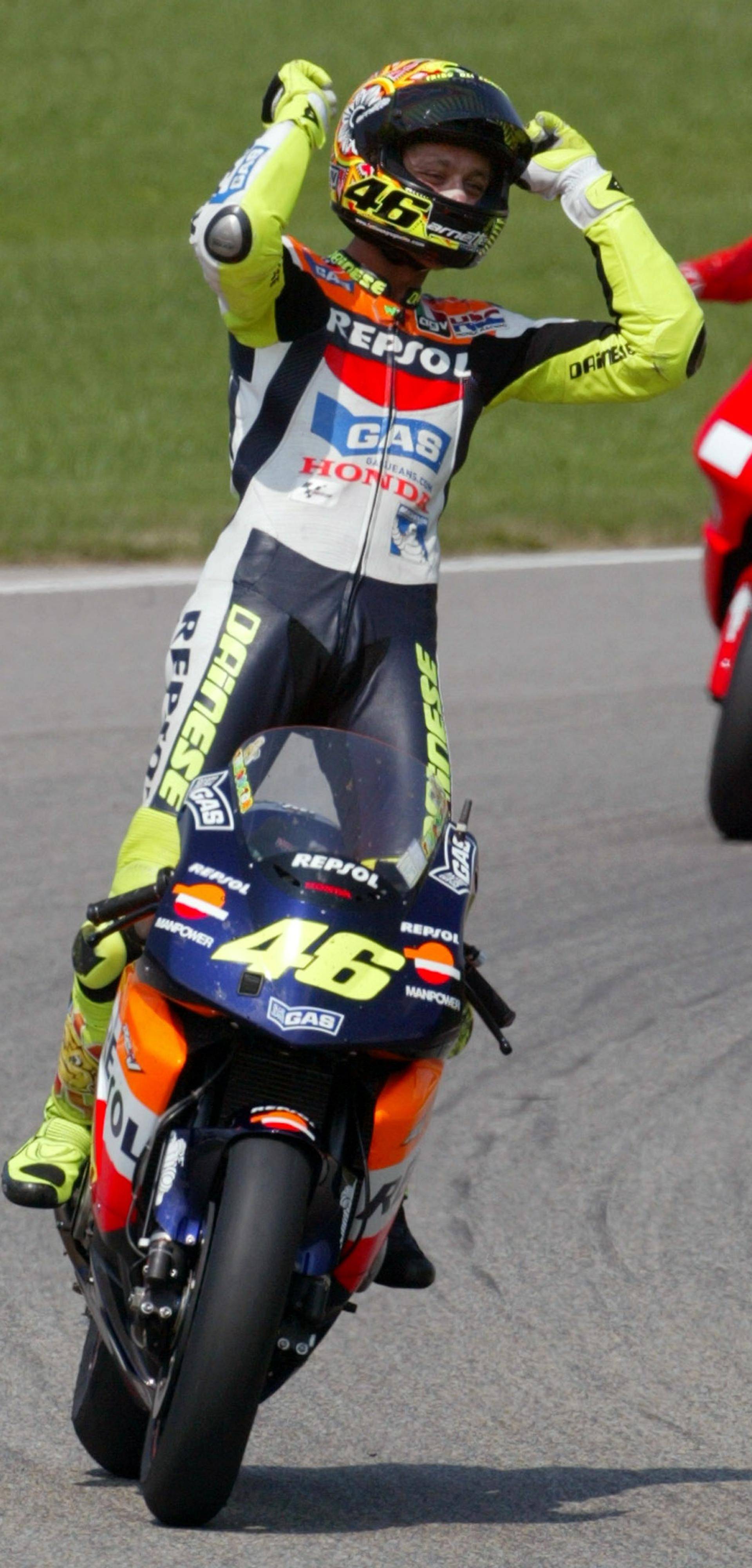 FILE PHOTO: ITALIAN MOTOGP RIDER ROSSI CELEBRATES AT MOTORCYCLING GRAND PRIX IN HOHENSTEIN ERNSTTHAL.