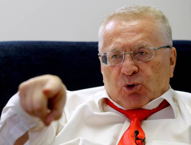 FILE PHOTO: Leader of Liberal Democratic Party of Russia Zhirinovsky speaks during interview with Reuters in Moscow