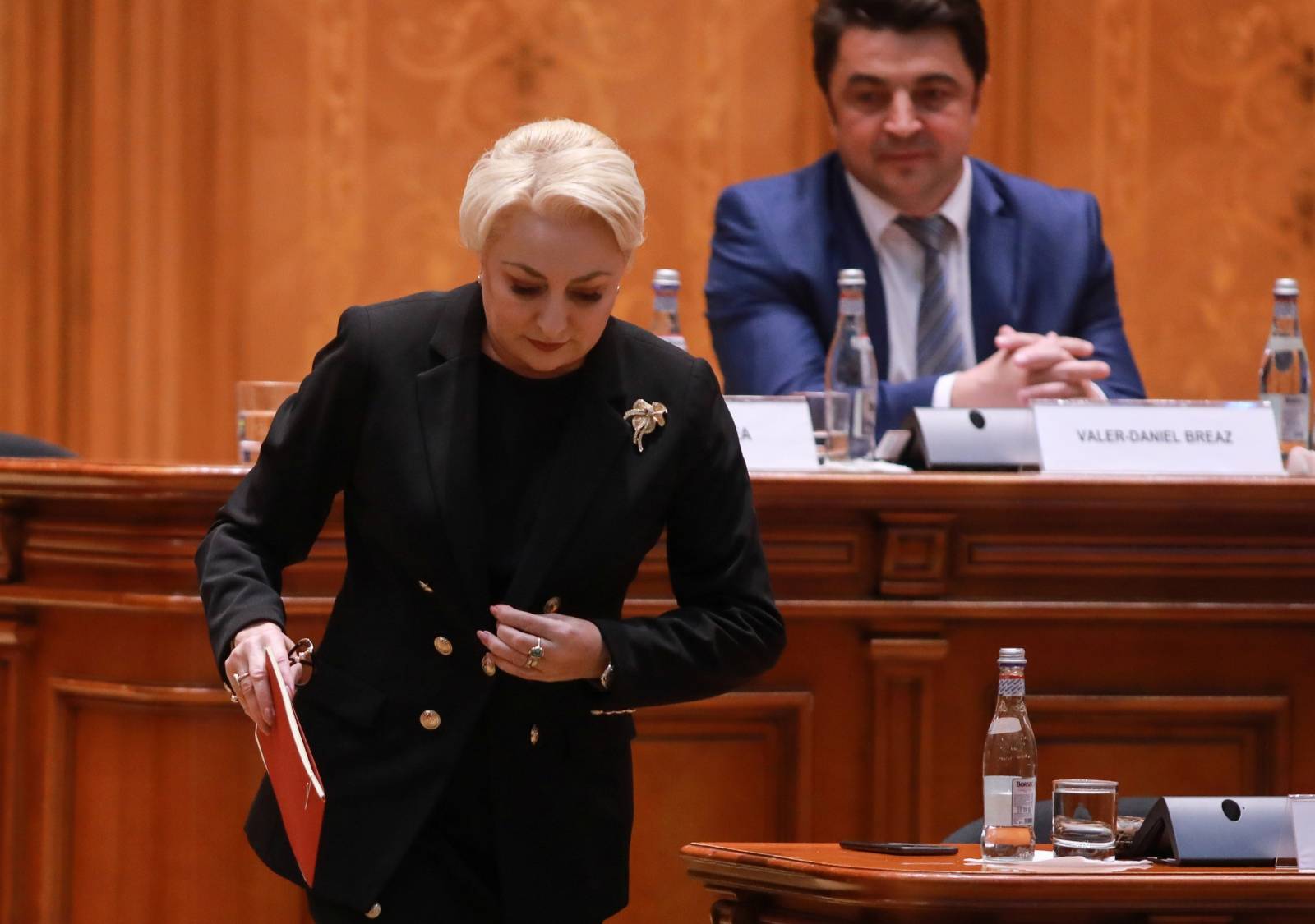 Romanian Prime Minister Viorica Dancila attends a no-confidence vote session in the parliament in Bucharest