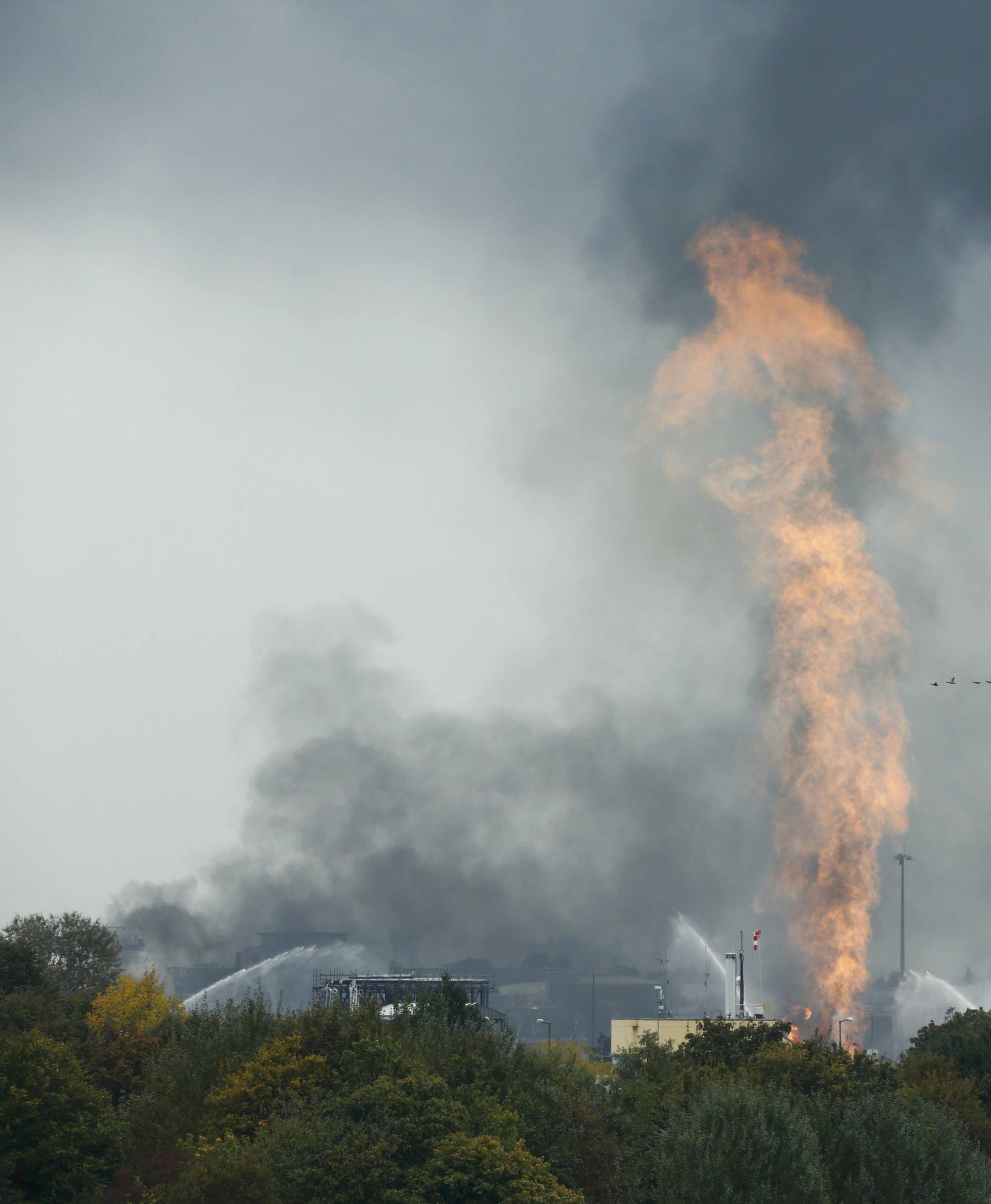 Fire and smoke rise from the factory of chemicals giant BASF in Ludwigshafen