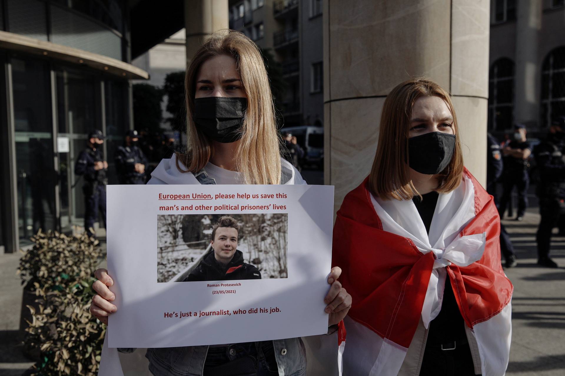 Protest against detention of Belarusian blogger Protasevich, in Warsaw