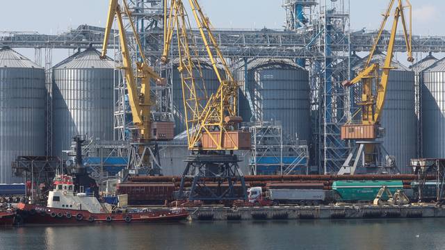 FILE PHOTO: Views shows a grain terminal in the sea port in Odesa, Ukraine