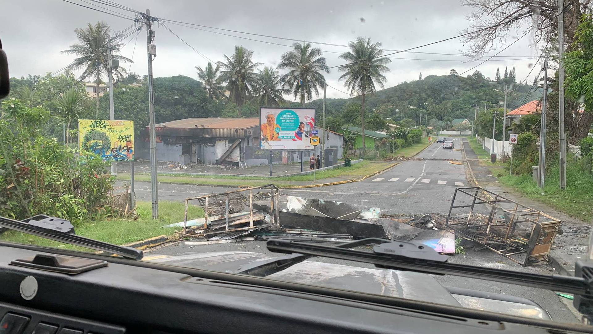 Damage caused by rioters in New Caledonia