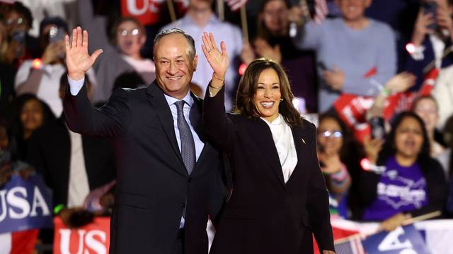 Democratic presidential nominee U.S. Vice President Kamala Harris delivers a speech on the National Mall, in Washington