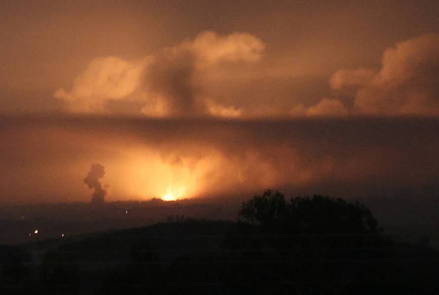 A view of explosion in Gaza, seen from Sderot in southern Israel