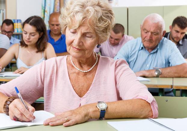 Mature woman take a written exam