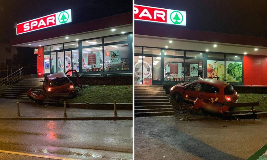 Sletili s ceste, zaustavili se pred Sparom, otišli i ostavili razbijeni auto iz kojeg je treštala glazba