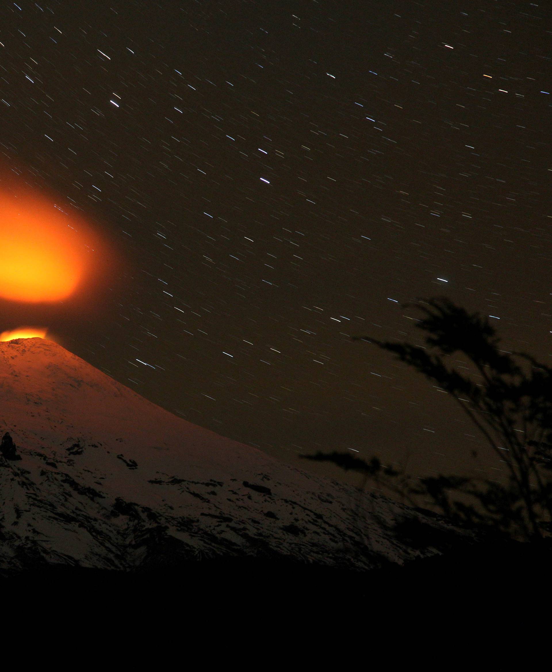 Villarrica Volcano is seen at night from Villarrica national park in Pucon, Chile