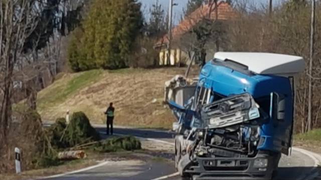 Nesreća kod Bosiljeva: Kamion sletio s ceste i udario u stablo