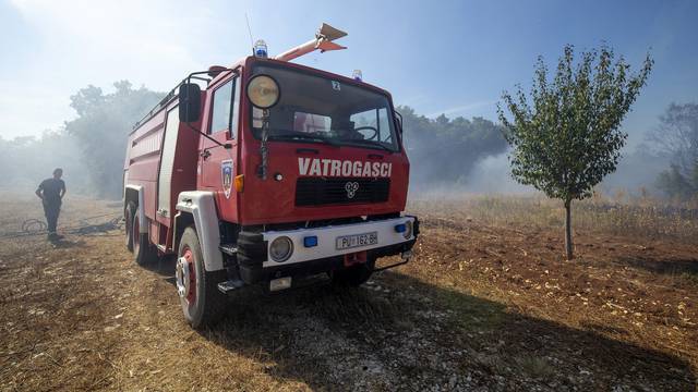 Nedaleko sela Bijažići u Istri kanaderi i stanovnici bore se s požarom