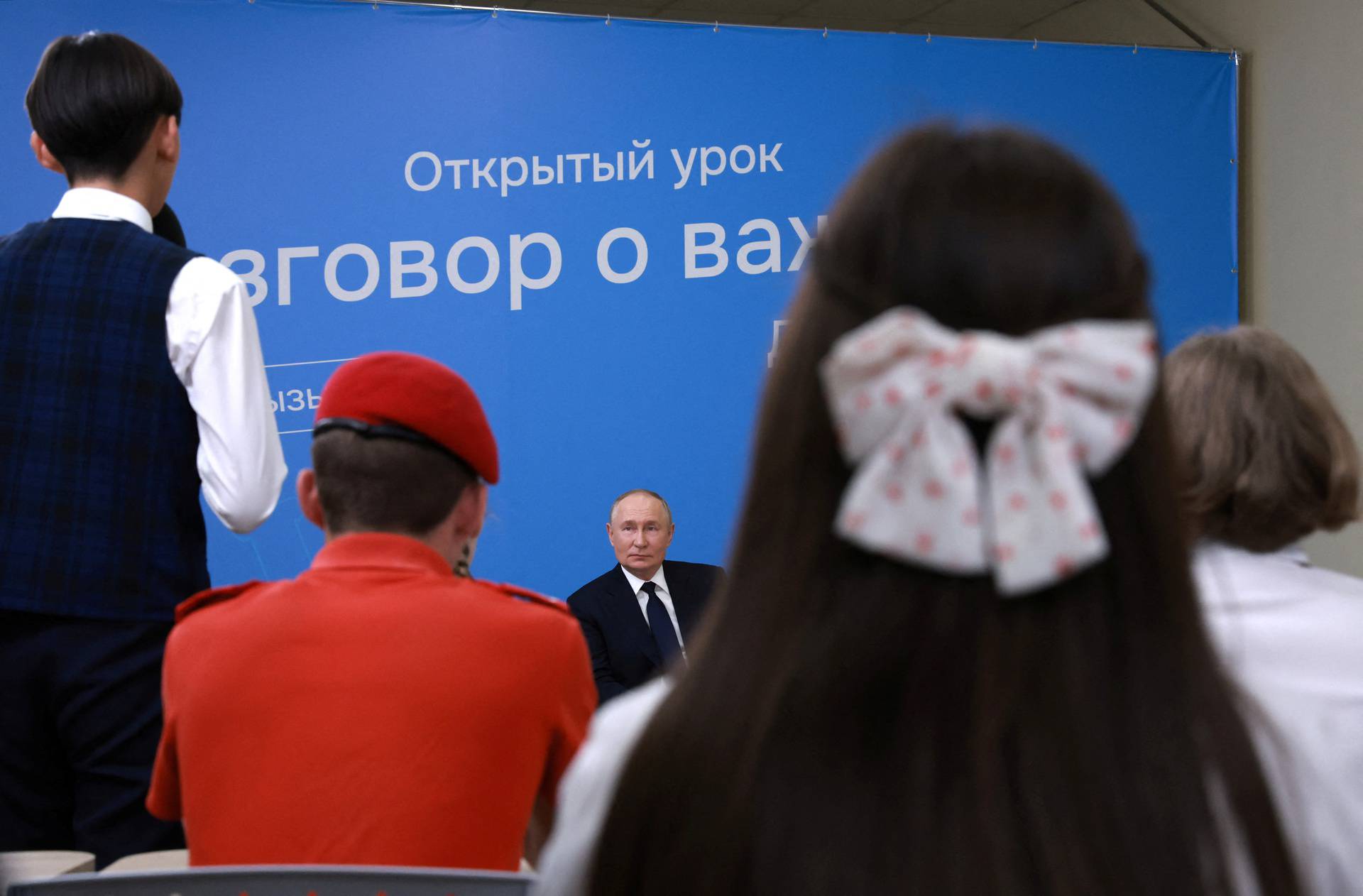 Russian President Putin delivers a lesson at Kyzyl school