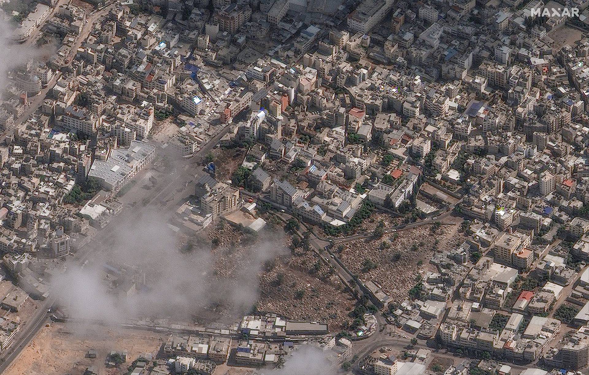 A satellite image shows Al-Ahli hospital in Gaza after the blast