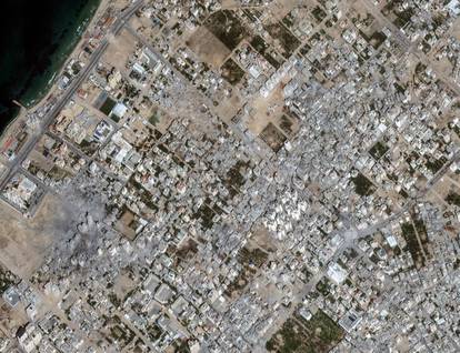 Satellite view shows damaged areas in Al-Karama