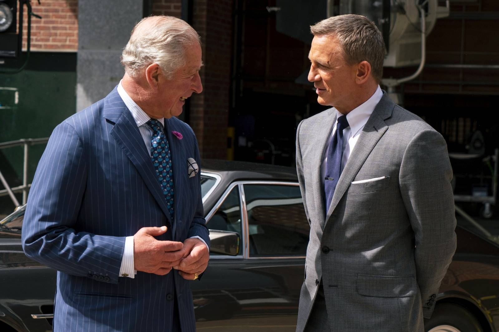 Prince Charles visits the set of James Bond at Pinewood Studios