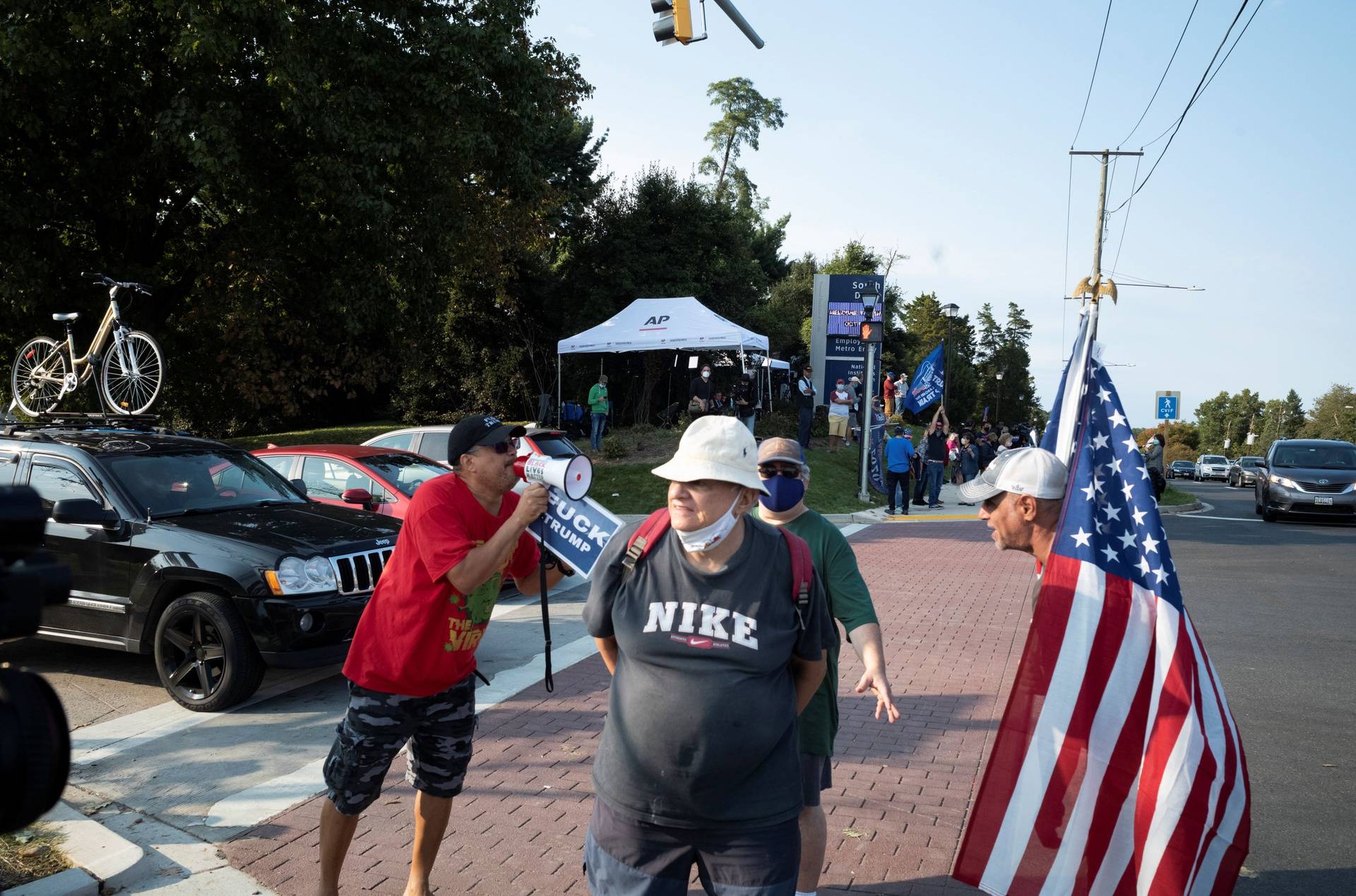 Supporters rally for U.S. President Donald Trump outside of Walter Reed National Military Medical Center