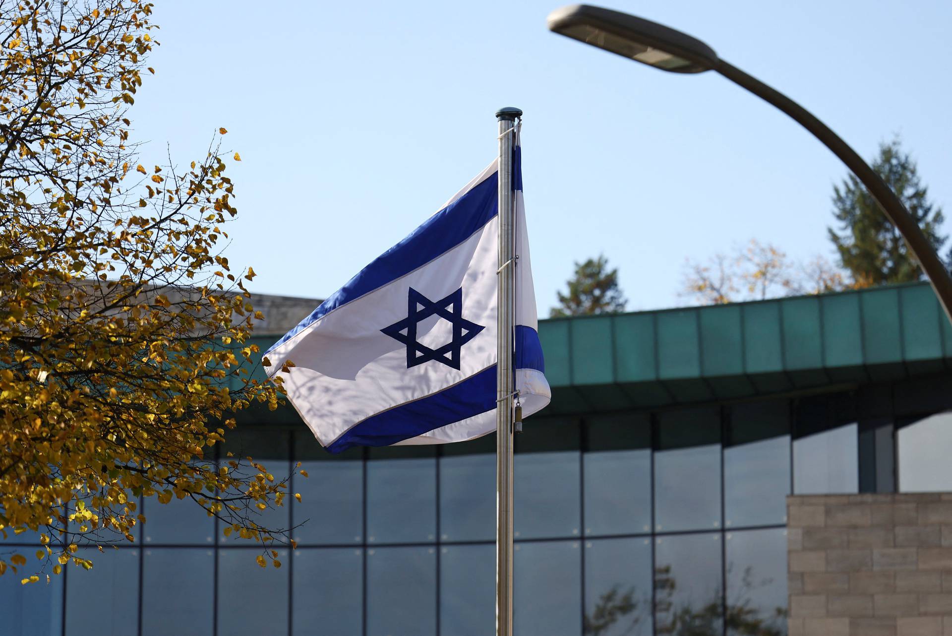 Police secure the area of the embassy of Israel in Berlin