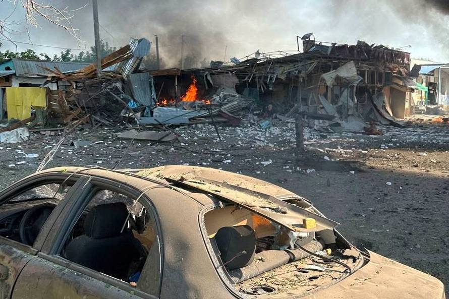 Aftermath of a Russian drone attack in Kharkiv region