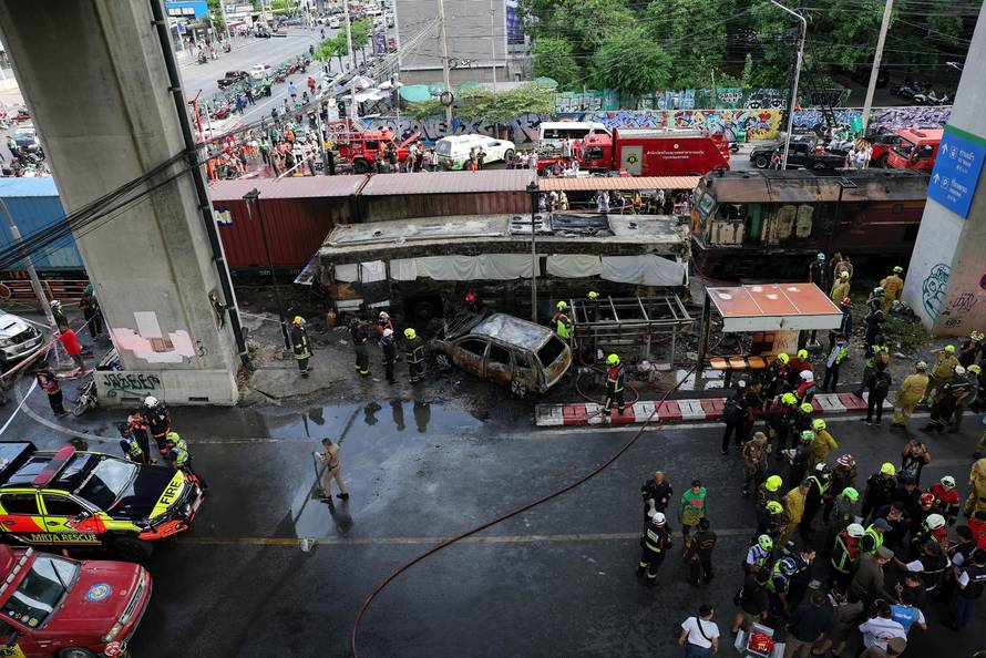 The scene of a multi-vehicle collision, in Bangkok