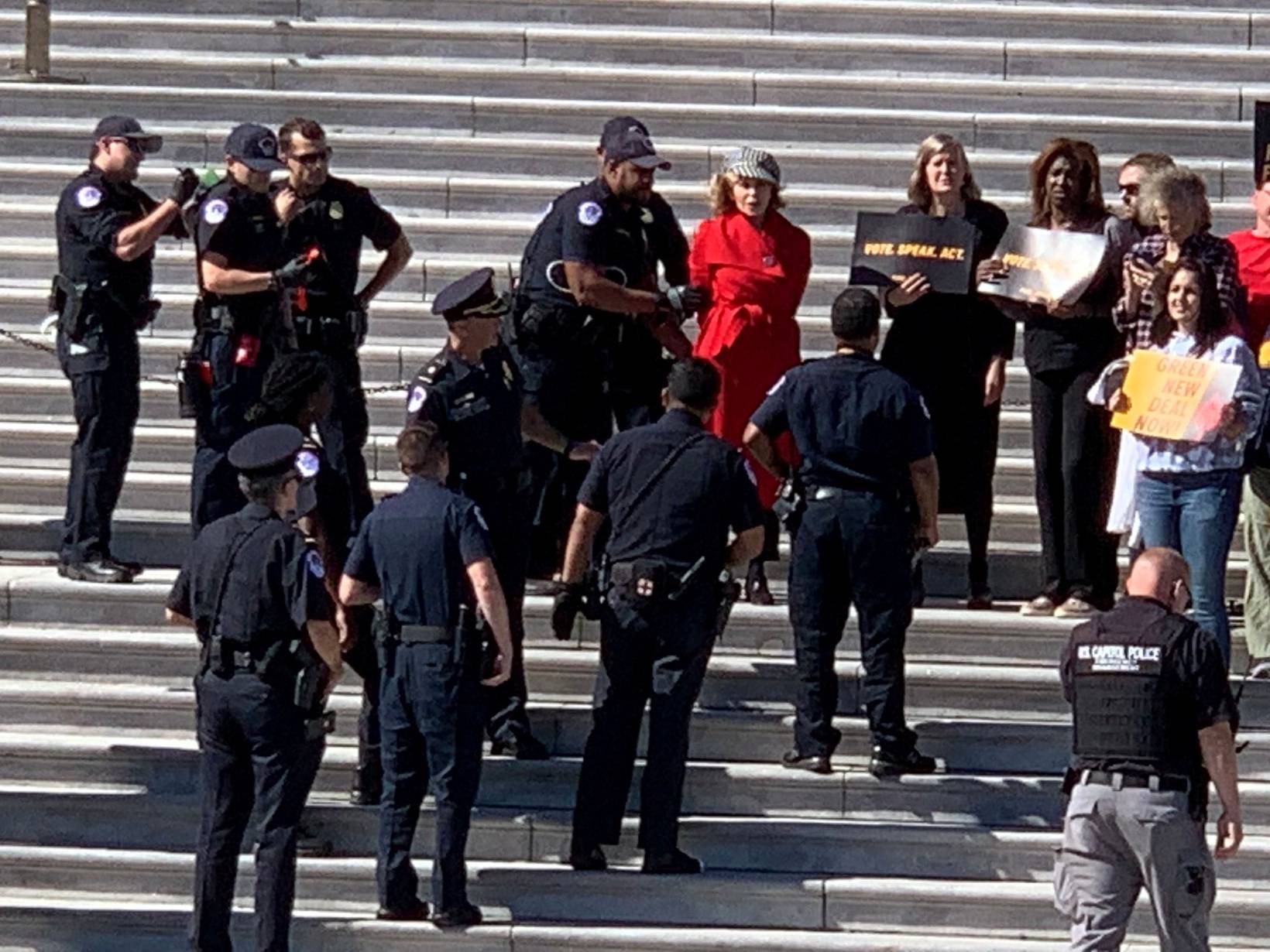 Jane Fonda is seen being arrested during a climate change protest in Washington