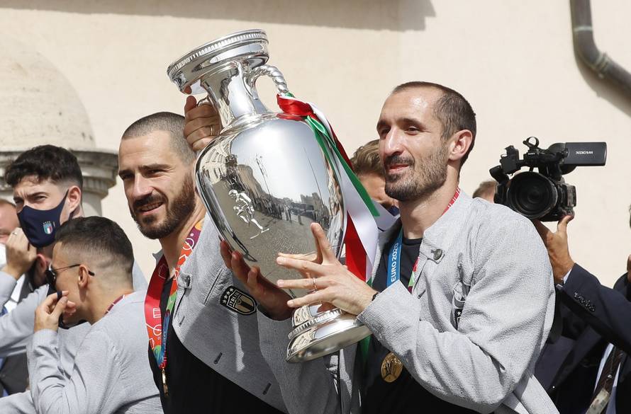 Euro 2020 - Italy's President Sergio Mattarella meets with the Italy team after they won Euro 2020