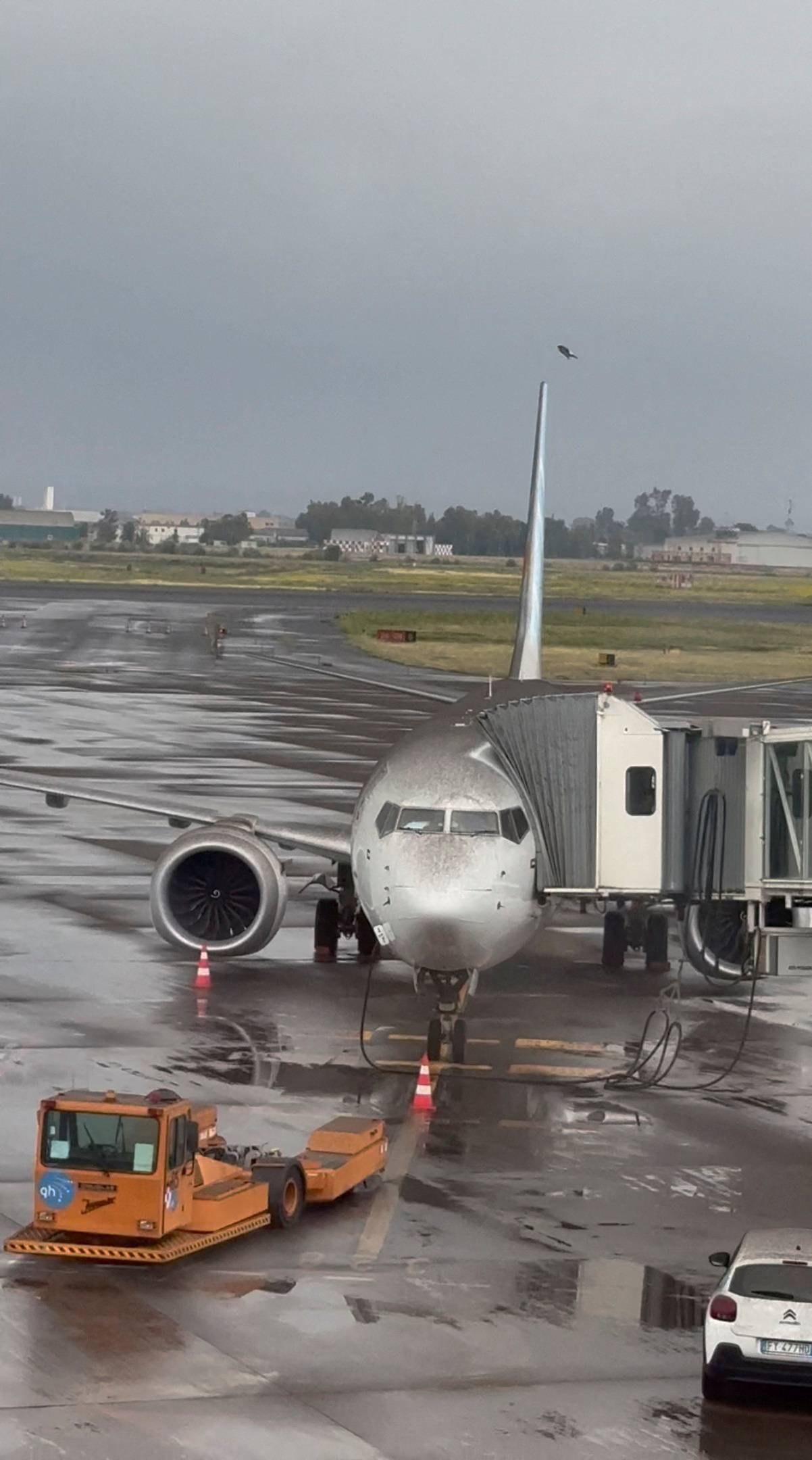 FILE PHOTO: A plane covered with volcanic ash, following Mount Etna eruption, is seen at Catania international airport