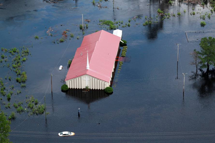 Rock Hill Missionary Baptist Church is seen in floodwater caused by Hurricane Florence in Lumberton