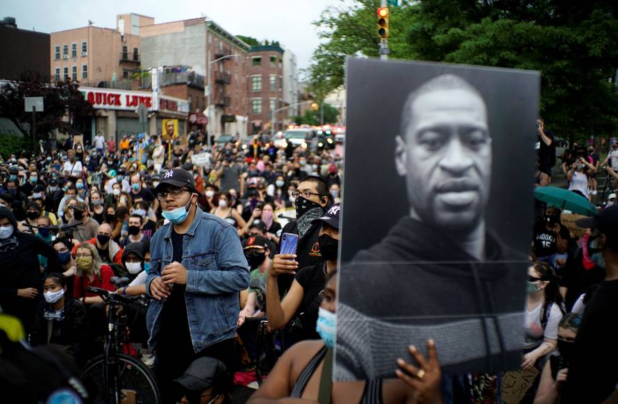 Demonstrators protest against the death in Minneapolis police custody of George Floyd, in New York City